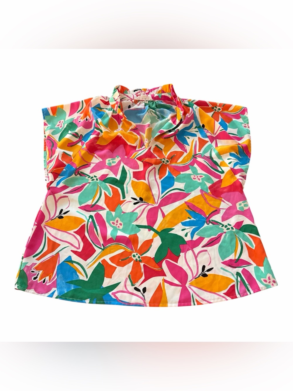 THML Multicolor Floral Print Short Sleeve Blouse Size M